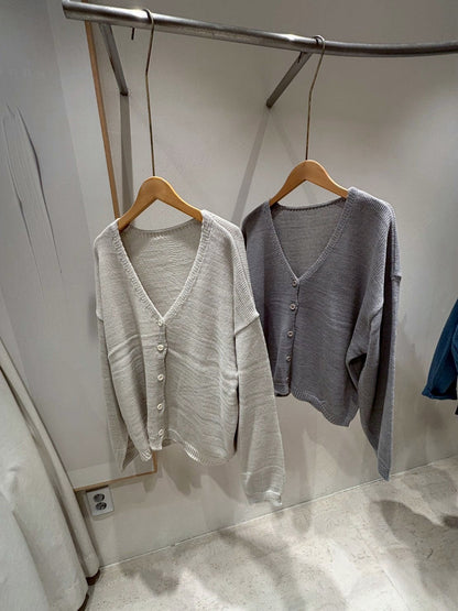 1B214 V領排釦針織外套