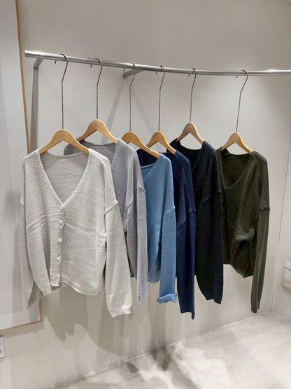 1B214 V領排釦針織外套