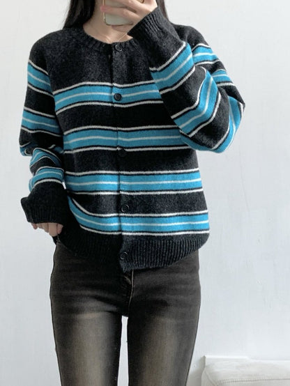 1B211 配色橫條針織外套