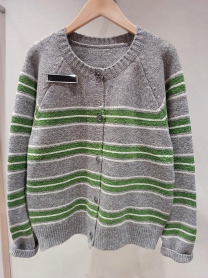 1B211 配色橫條針織外套