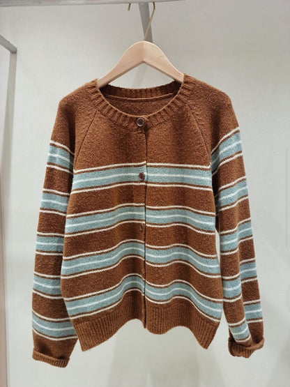 1B211 配色橫條針織外套