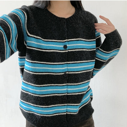 1B211 配色橫條針織外套