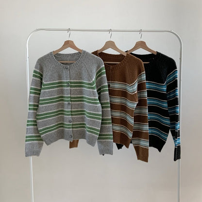 1B211 配色橫條針織外套