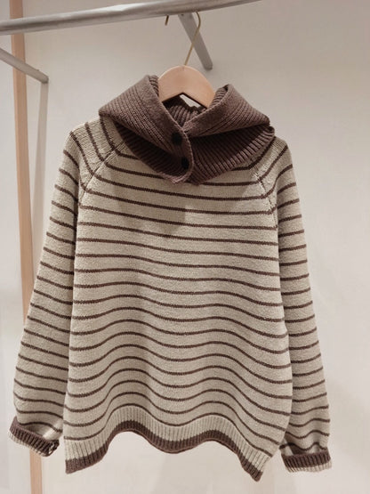 1B210 連帽脖圍+細條紋毛衣