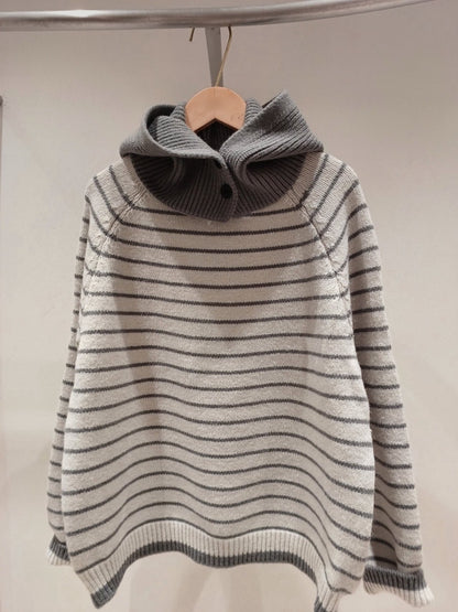 1B210 連帽脖圍+細條紋毛衣