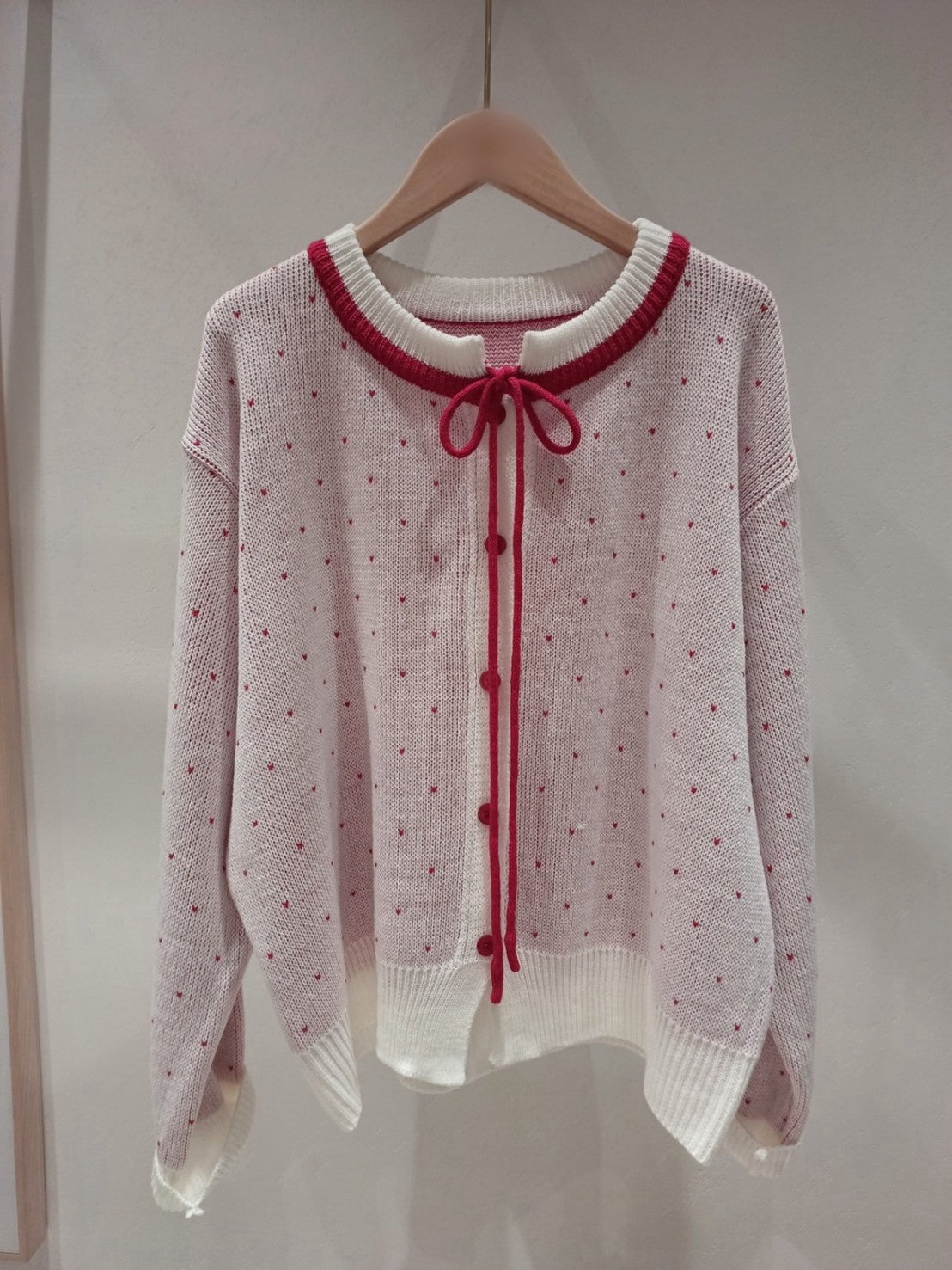 1B203 小愛心綁帶細織毛線外套