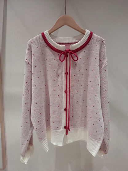 1B203 小愛心綁帶細織毛線外套