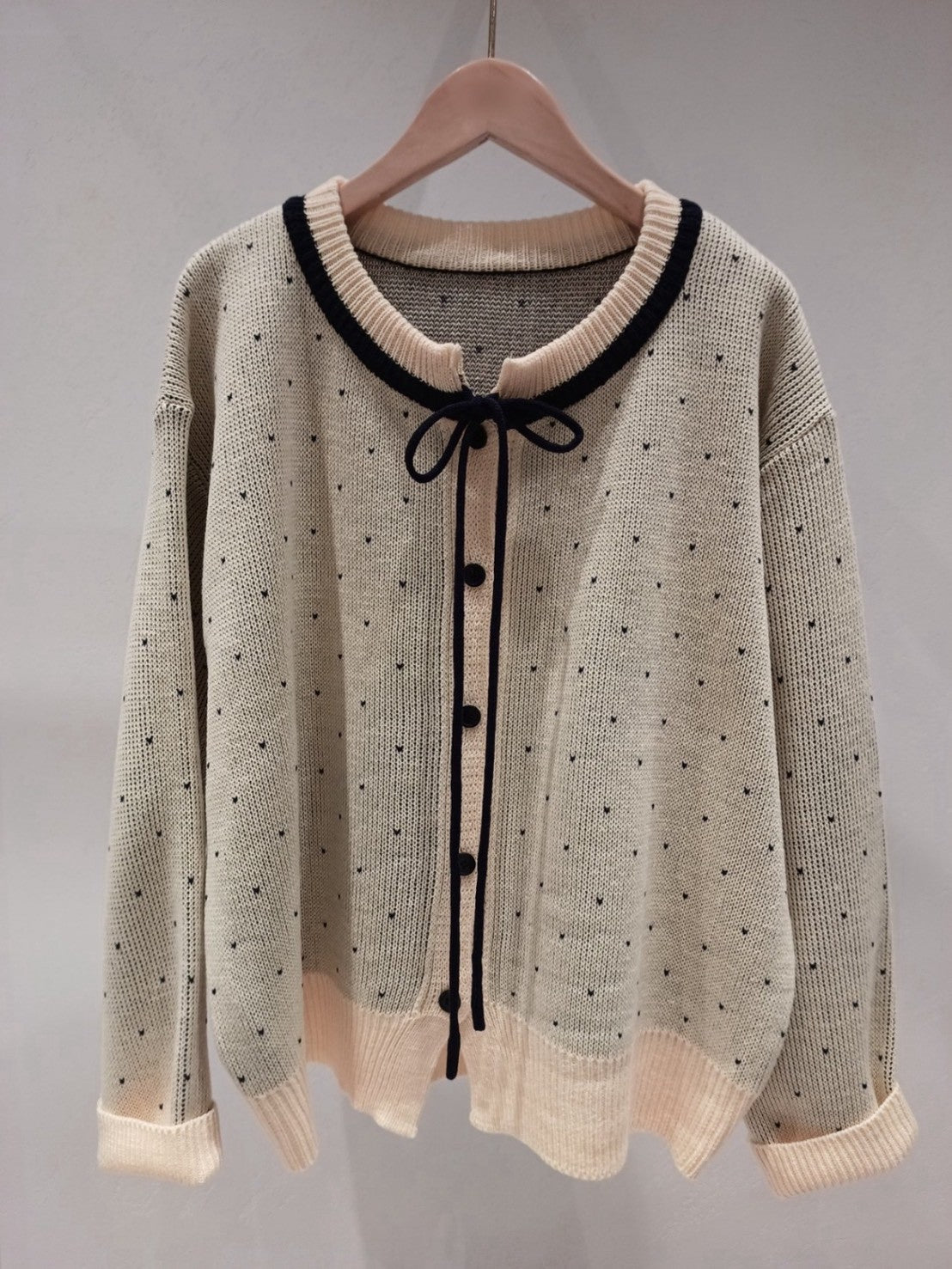 1B203 小愛心綁帶細織毛線外套