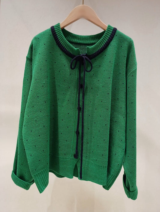 1B203 小愛心綁帶細織毛線外套