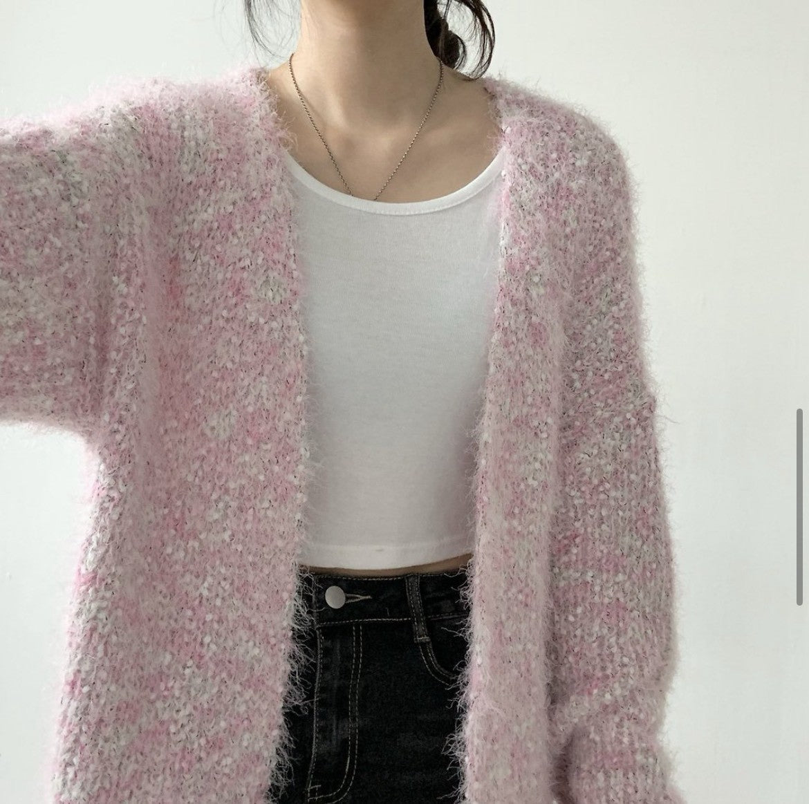 1B204 棉花糖鬚鬚感長版外套