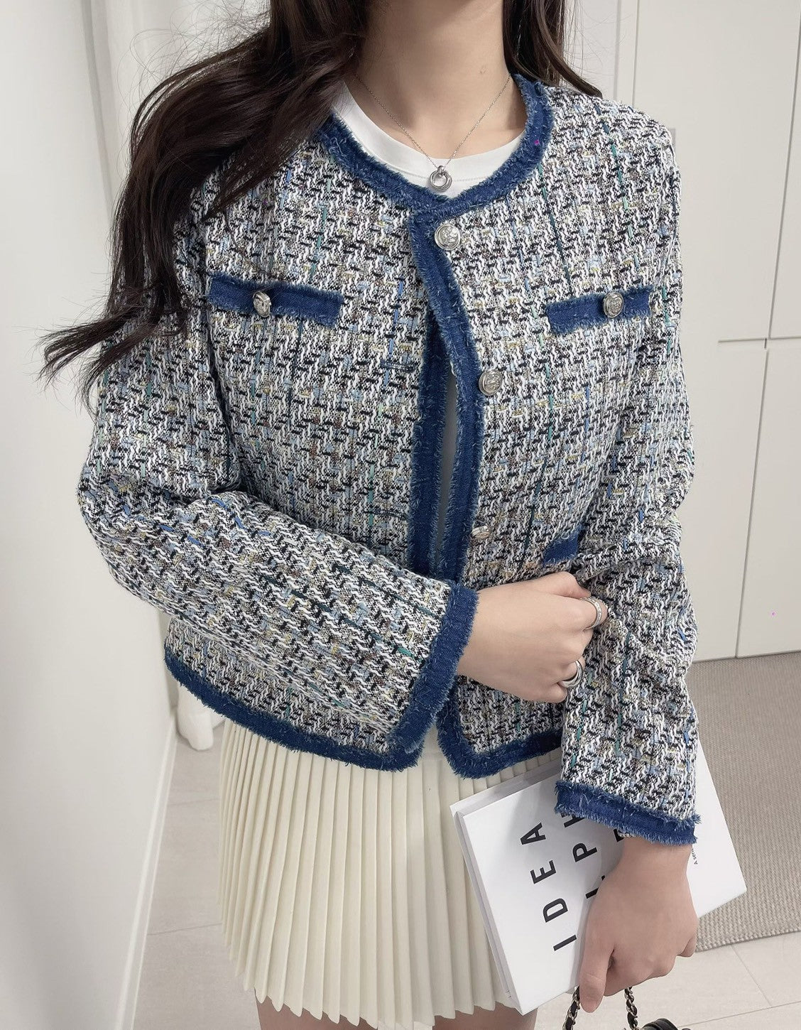 1C114 單寧邊格紋小香外套