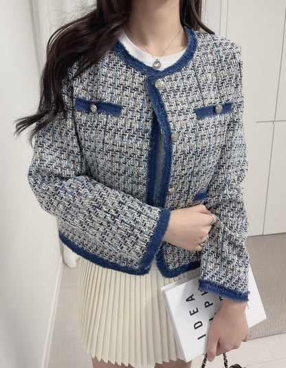 1C114 單寧邊格紋小香外套