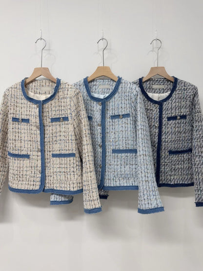 1C114 單寧邊格紋小香外套