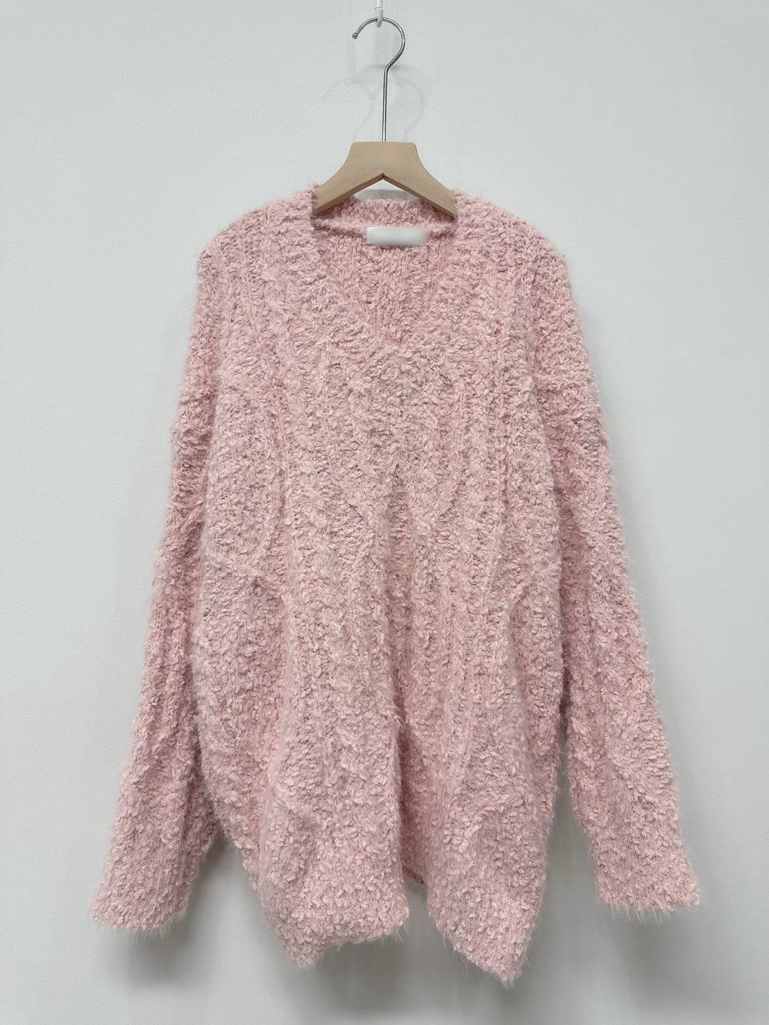 1C113 V領粗織紋長版毛衣