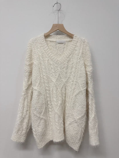 1C113 V領粗織紋長版毛衣