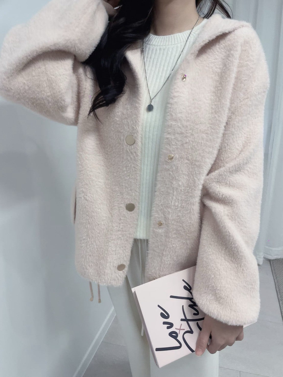 1C115 鬚感毛料針織連帽外套