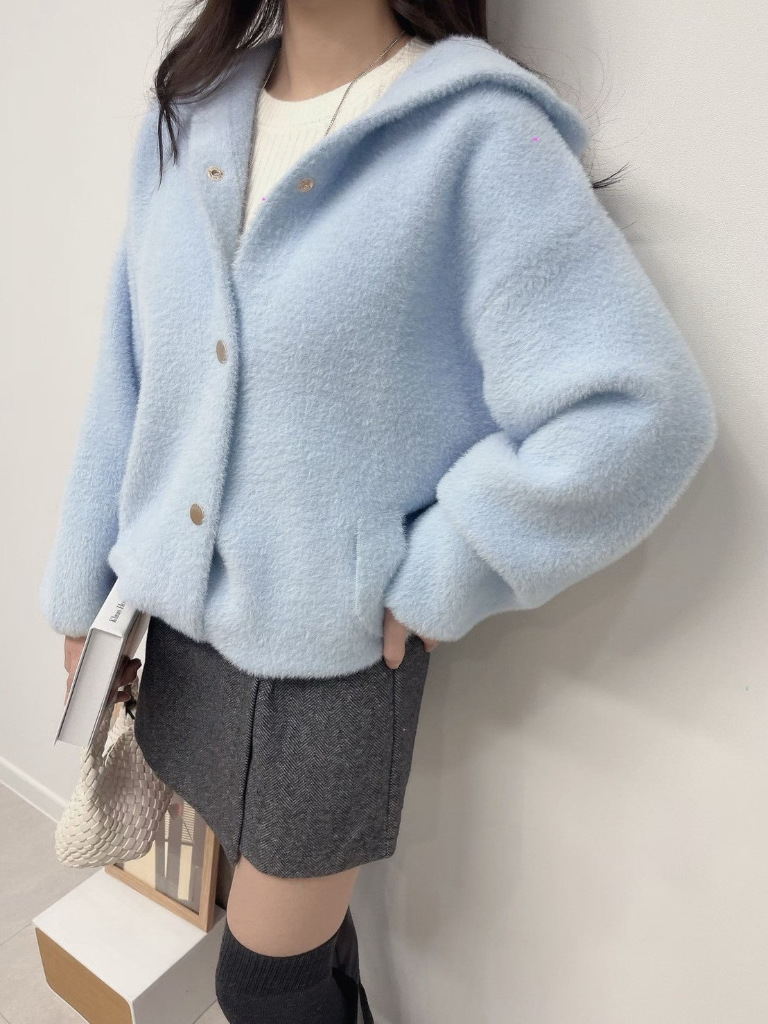 1C115 鬚感毛料針織連帽外套