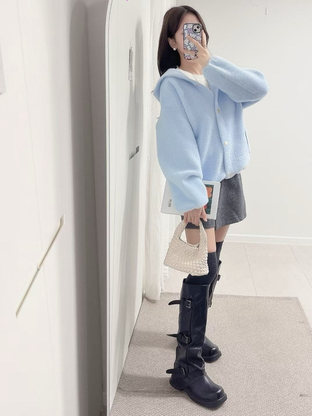 1C115 鬚感毛料針織連帽外套