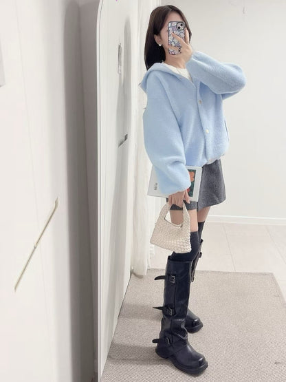 1C115 鬚感毛料針織連帽外套