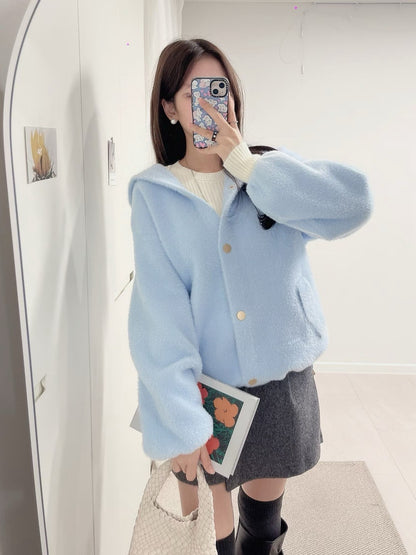 1C115 鬚感毛料針織連帽外套