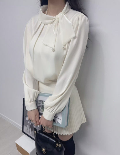 1C103 珍珠領巾珠光雪紡上衣