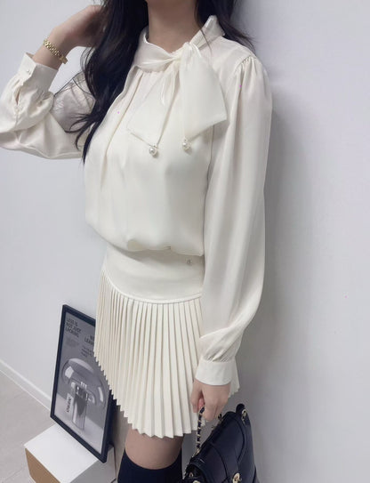 1C103 珍珠領巾珠光雪紡上衣