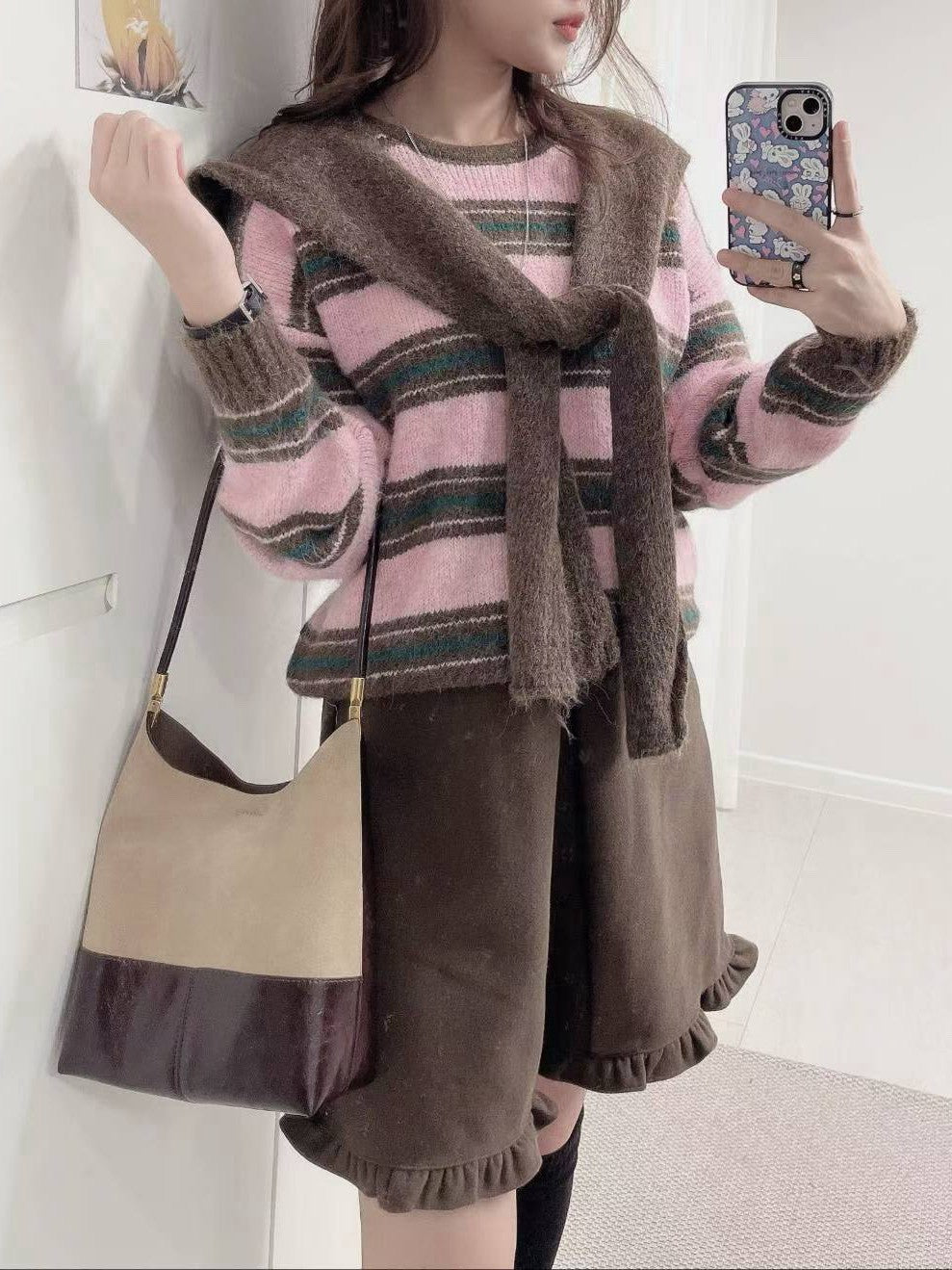 1C112 橫條毛衣+披肩