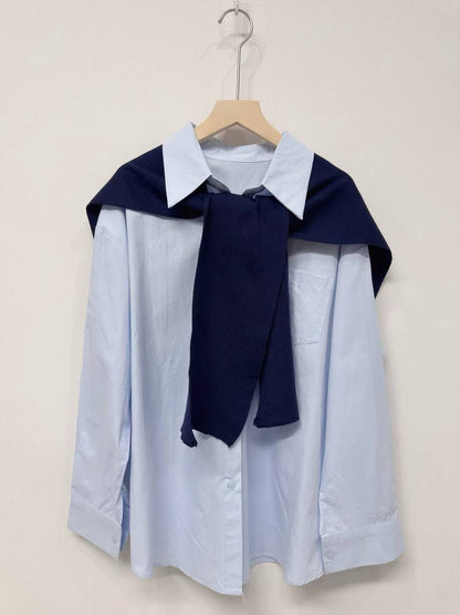 1C111 同色系襯衫+針織披肩