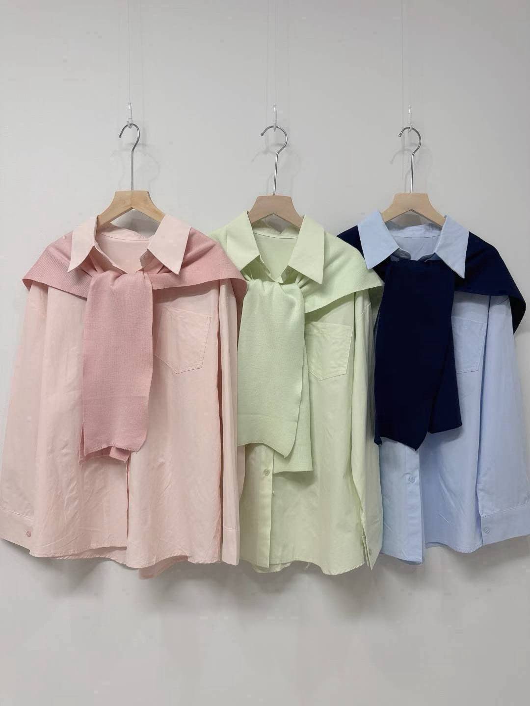 1C111 同色系襯衫+針織披肩