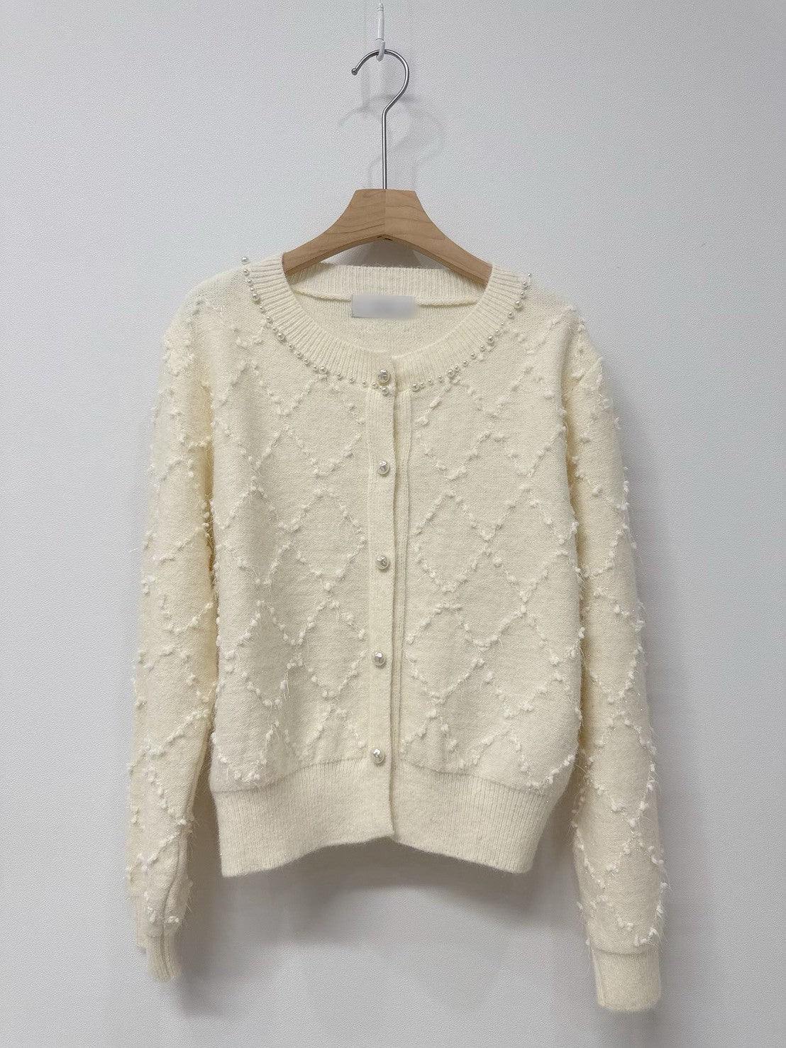 1C101 珍珠扣菱格紋針織外套