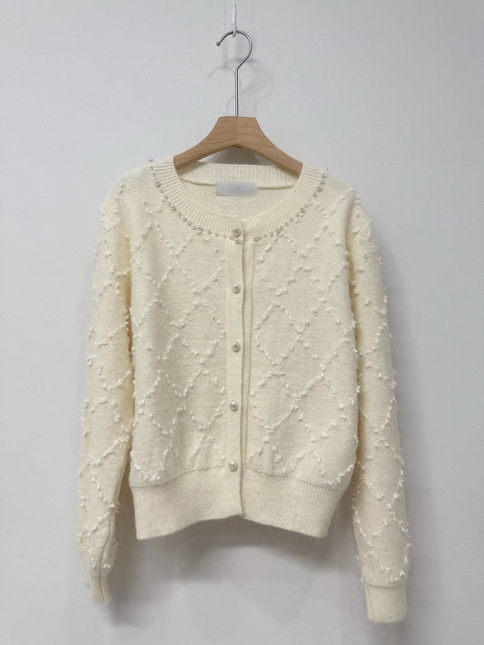 1C101 珍珠扣菱格紋針織外套