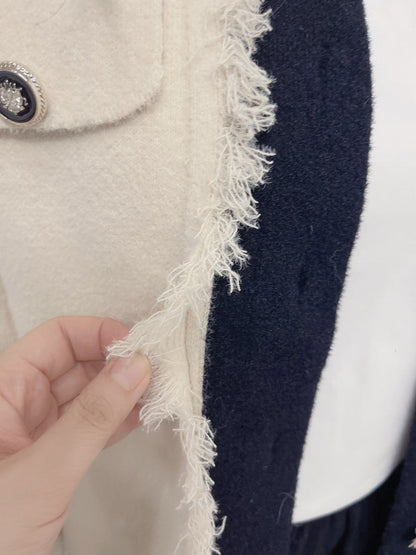 1C110 配色領抽鬚小香風針織外套