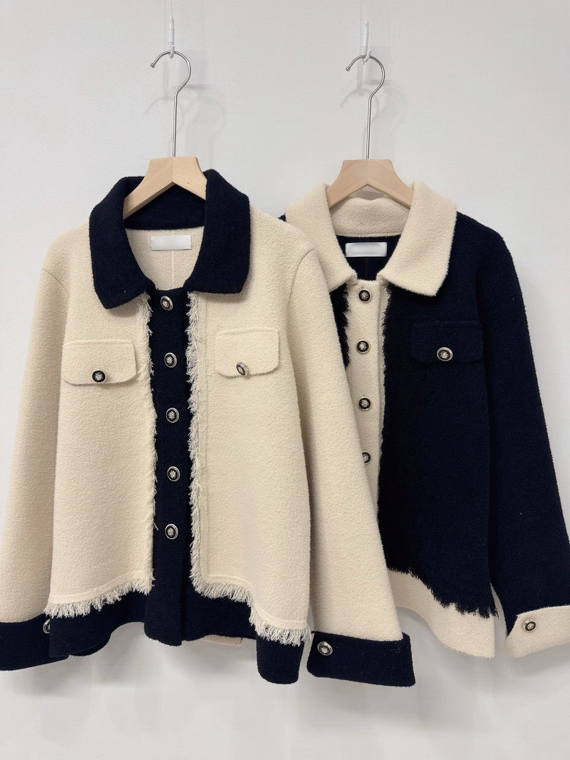 1C110 配色領抽鬚小香風針織外套