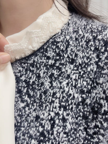 1C109 蕾絲邊混色毛呢外套