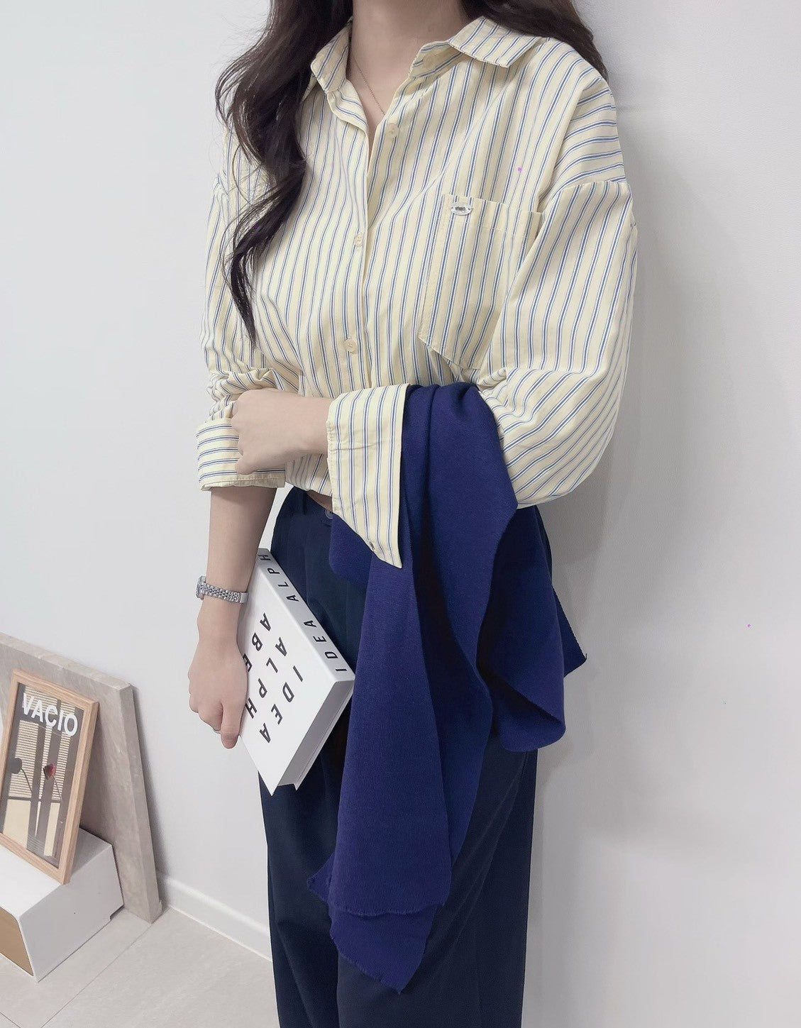 1C104 直紋襯衫+針織披肩