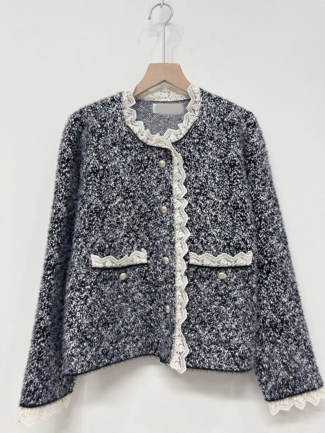 1C109 蕾絲邊混色毛呢外套