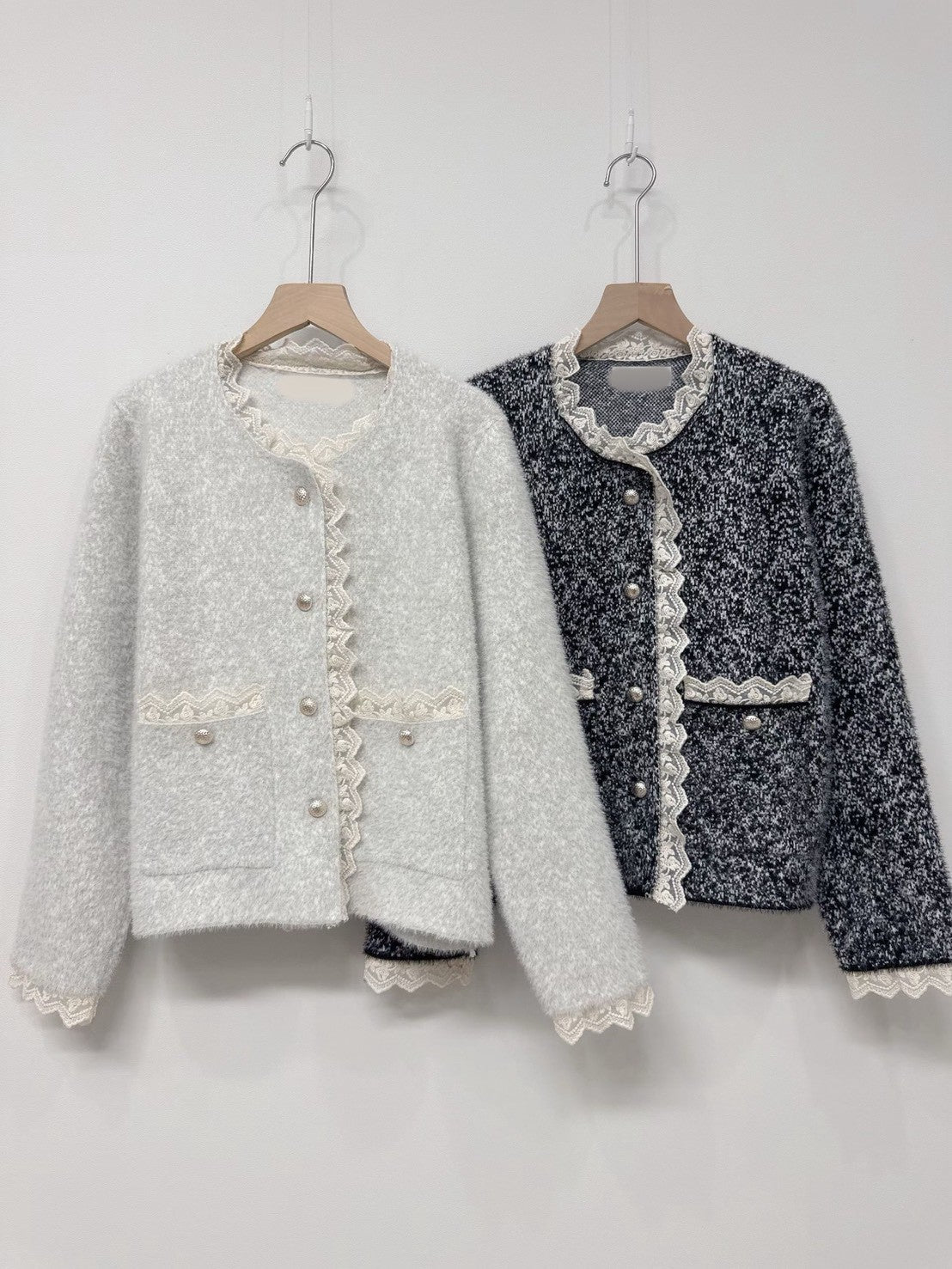 1C109 蕾絲邊混色毛呢外套