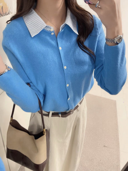 1C108 假兩件襯衫領針織外套