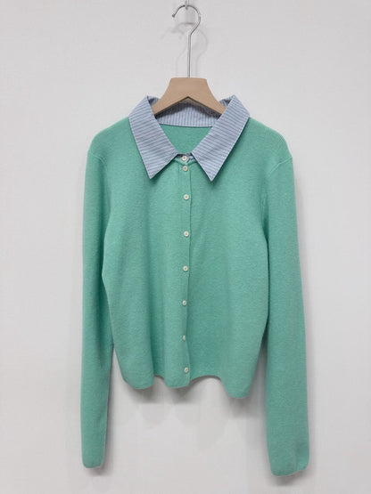 1C108 假兩件襯衫領針織外套