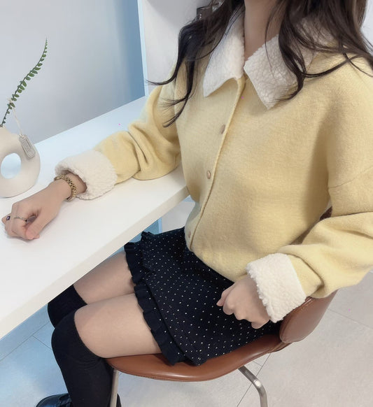 1C107 羔羊毛領排釦針織外套