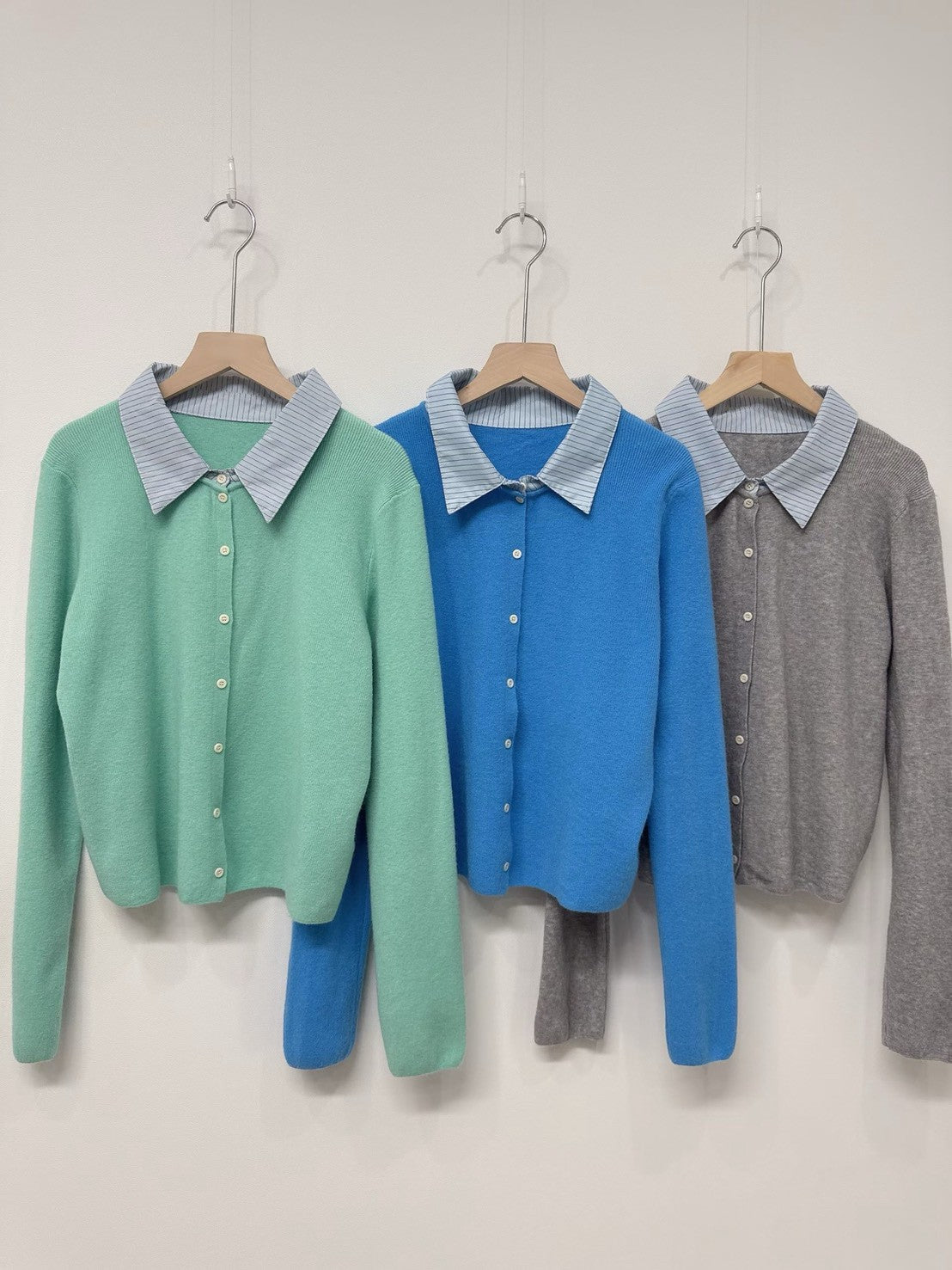 1C108 假兩件襯衫領針織外套