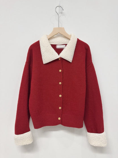 1C107 羔羊毛領排釦針織外套