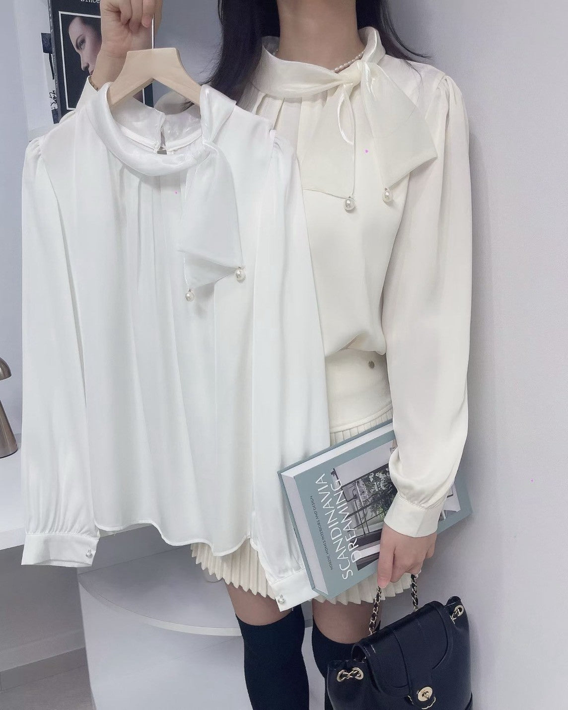 1C103 珍珠領巾珠光雪紡上衣