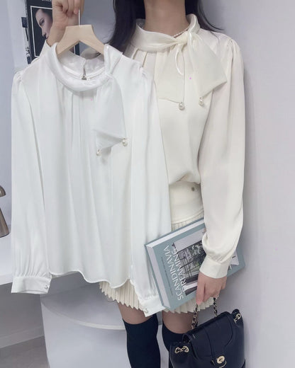 1C103 珍珠領巾珠光雪紡上衣