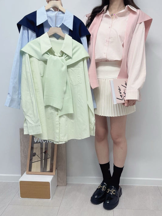 1C111 同色系襯衫+針織披肩