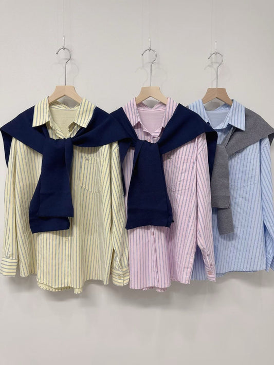 1C104 直紋襯衫+針織披肩