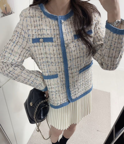 1C114 單寧邊格紋小香外套