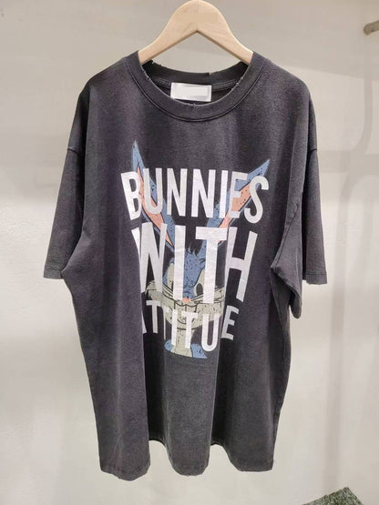 10A102 大兔兔字母長版短T