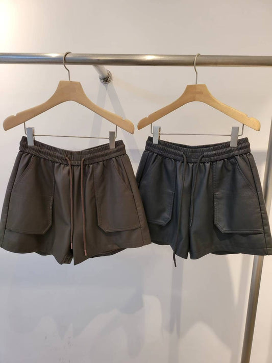 10A103 口袋鬆緊腰皮短褲