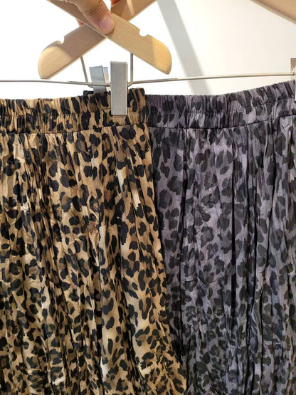 10A104 鬆緊腰豹紋百褶長裙